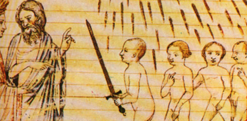 Divina Commedia, Inferno IV, 85-87. Miniatura emiliana Sec. XIV. Rimini, Biblioteca Gambalunga, particolare 
